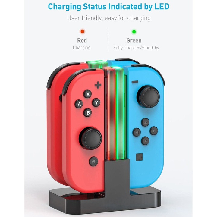 Statie de incarcare gamepda, Roffie, Indicator LED, Pentru Nintendo Switch, Negru