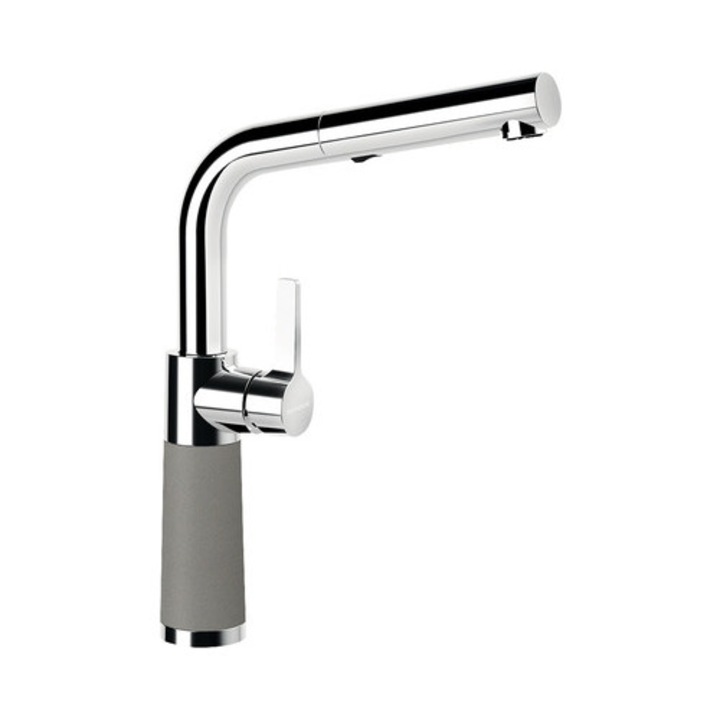 Magas konyhai csaptelep kihúzható zuhanyzóval SC-540, 2 féle fúvóka, kerámiapatron, Cristadur Silverstone, szürke