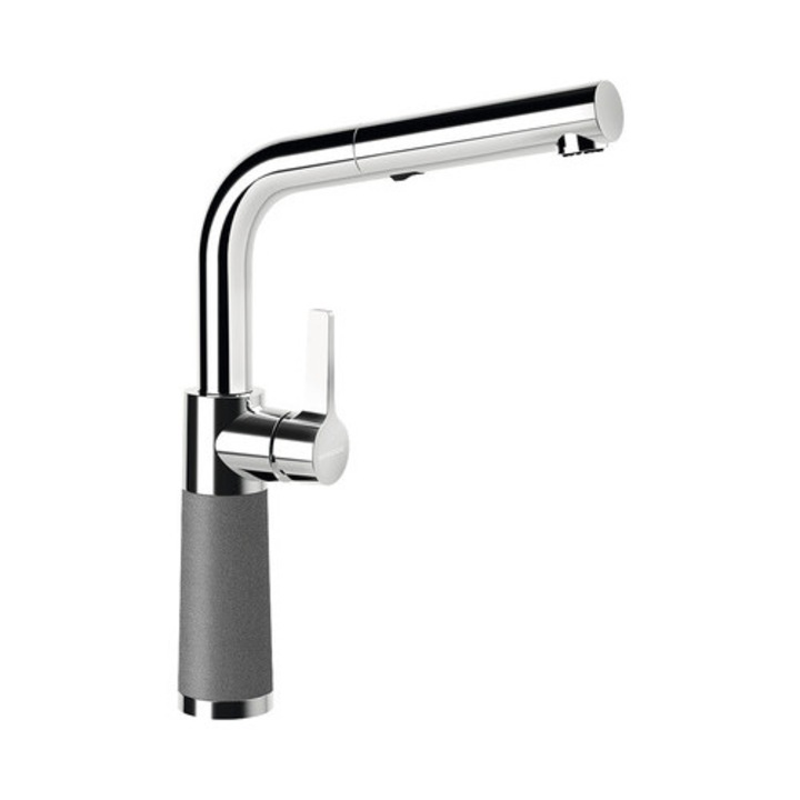 Magas konyhai csaptelep kihúzható zuhanyzóval SC-540, 2 fúvóka típus, kerámiapatron, Cristadur Stone, szürke