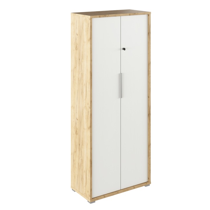 Dulap cu incuietoare mdf natur stejar artizan alb Rioma 75x38x182.6 cm