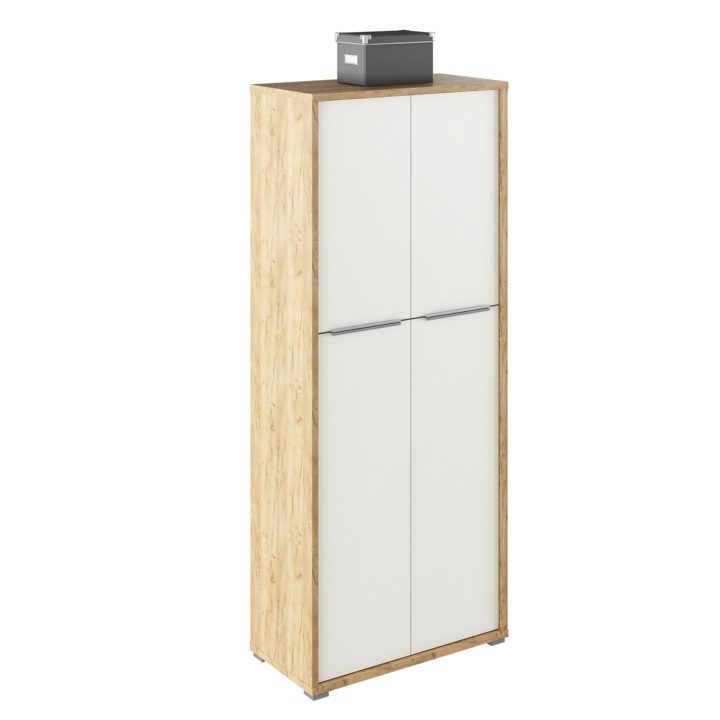 Шкаф с рафтове мдф естествен дъб занаятчийски бял Rioma 75x38x182.6 см
