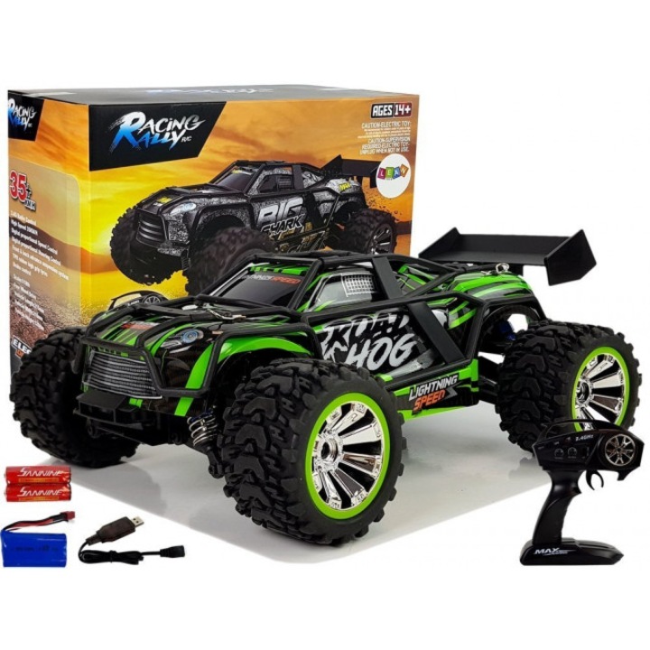 Комплект дистанционно за кола, Leantoys, Метал/Гума/Пластмаса, 1:18, 35 км/ч, 14+, Черен/Зелен