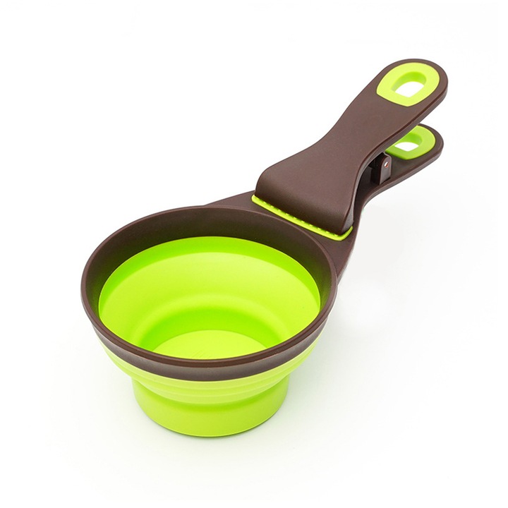 Összecsukható kanál állati eledelhez, 2 az 1-ben, 237 ml, zöld/barna