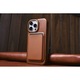 Husa pentru iPhone 14 Pro Max, iCarer, din piele naturala, compatibil MagSafe, tip carte cu clapeta curbata, inchidere magnetica, buzunar card, Maro coniac