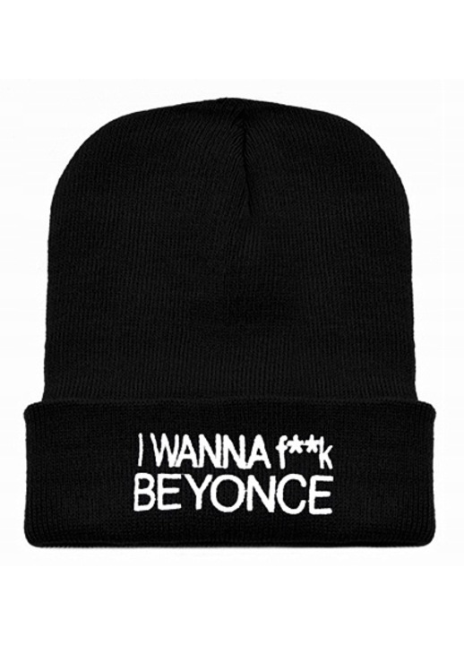 Caciula unisex Volan, Imprimeu text, Acril, Negru/Alb, One size