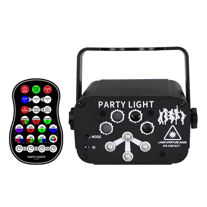 Walalla Disco lézerprojektor, RGB, 128 világítási mód, fekete