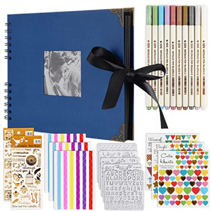 Album foto creativ, WALALLA, Carton/Metal, Albastru/Negru