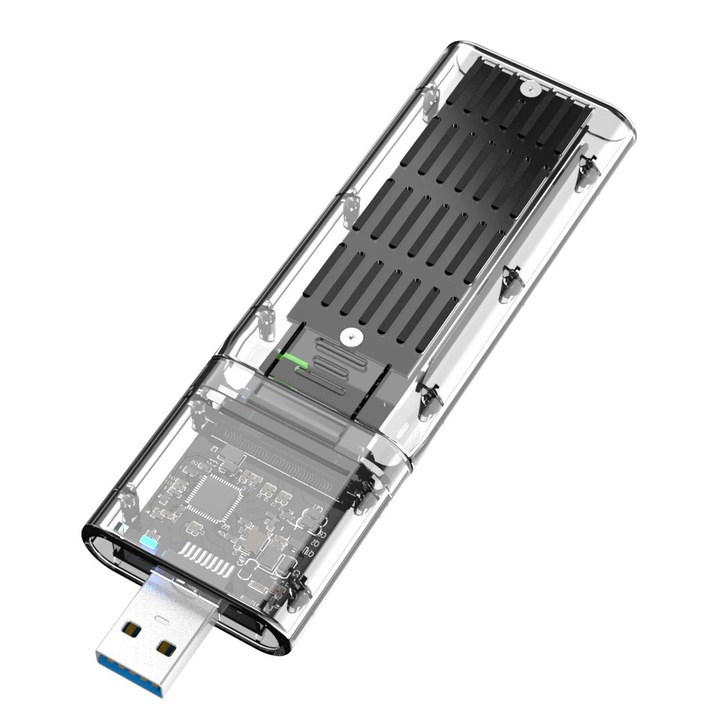 Rack extern SSD M.2 NGFF B+M key de tip SATA la USB 3.0. adaptor cu carcasa, transparent