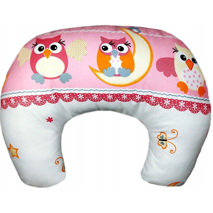 Perna Alaptare Tuppi Ergonomica Multifunctionala pentru Graviditate si Bebe, Model Bufnita, Husa Detasabila Bumbac 100%, Umplutura Silicon Antialergic, 50x40cm, Confort Maxima, Fabricat in Polonia