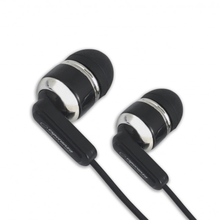 Аудио слушалки с микрофон, Esperanza, EH194, жак 3.5 мм, 1.2 м, черни/сребристи