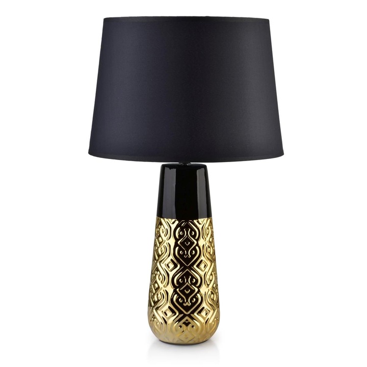 Veioza Luna Orient Gold, Mondex, Ceramica/Textil, E27, 51cm, Negru/Auriu