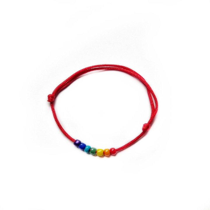 Bratara Bebe Curcubeu reglabila din snur de matase cu margelute de nisip 0-1an, 1-2 ani