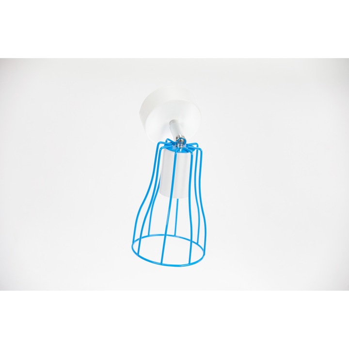 Aplica de perete alba cu imbinare argintie si abajur de sarma albastra 1x60W