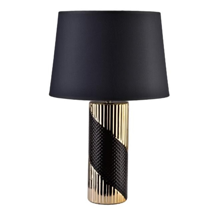 Veioza Luna Double, Mondex, Ceramica/Textil, E27, 51 cm, Negru/Auriu