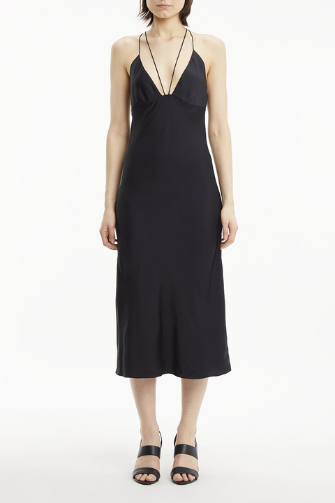 CALVIN KLEIN, Сатинирана рокля с триъгълни чашки, Черен