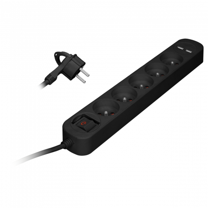Удължител, Orno, 10A, 2xUSB, 230VAC, 2300W, черен