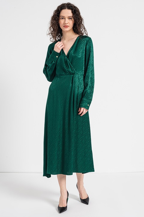 Tommy Hilfiger, Разкроена сатинирана рокля, Тъмнозелен
