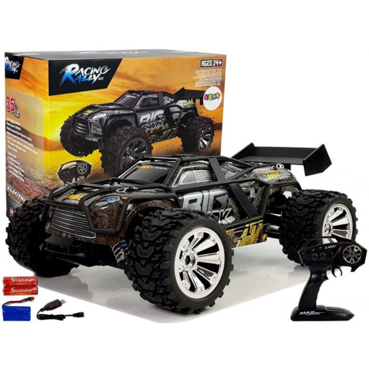 Комплект дистанционно за кола, Leantoys, Метал/гума/пластмаса, 1:18, Черен