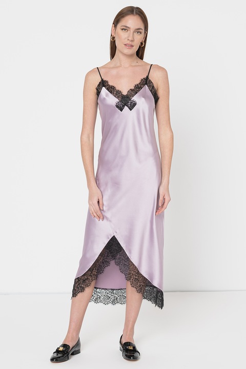 AllSaints, Асиметрична сатинирана рокля Praia, Черен/Бледа лила