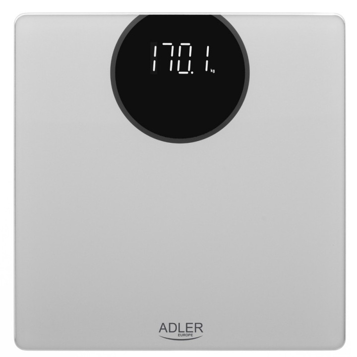 Кантар Adler AD 8175, Дигитален, LED дисплей, До 180 кг, 30х30см, Сив