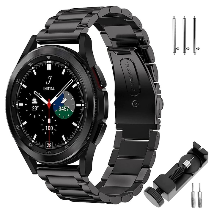 Каишка, За Samsung Galaxy Watch 46 мм, Gear S3 Classic, S3 Frontier, Galaxy Watch 3, Huawei Watch GT2, GT3, GT4, GT3 Pro, Amazfit GTR 47 мм, Ширина 22 мм, Бързо освобождаване, Неръждаема стомана, Черен