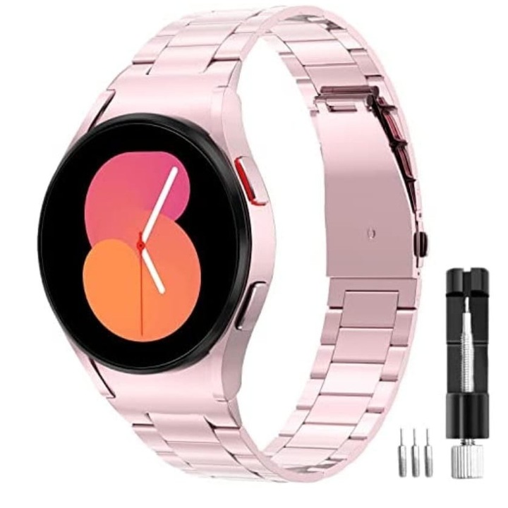 Каишка, Неръждаема стомана, Съвместим с Samsung Galaxy Watch 4/5/5 pro 40/42/44/45/46 мм, Розов