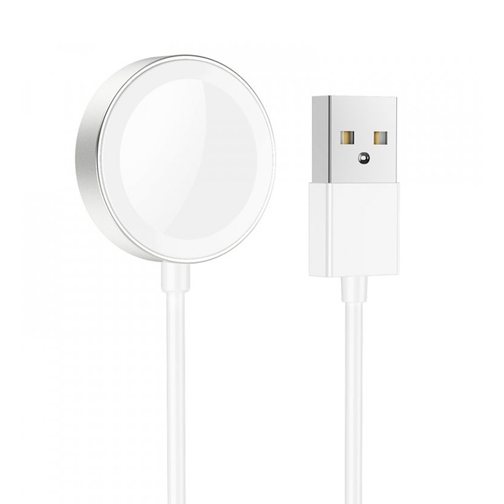 Incarcator wireless pentru Apple Watch, compatibil cu toate seriile, inclusiv Serie 7, HOCO CW39 1.2m alb