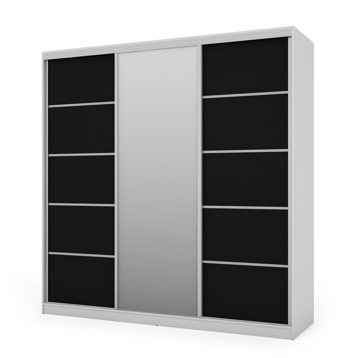 Dulap, Meblast, Premium lucrate manual, 240 cm x 240 cm x 70 cm, Sifonier, PAL 18 mm, HDF de 3 mm, PVC 0.8 mm, Numar de usi 3, Numar de sertare 4, Cu oglinda, Alb/Negru