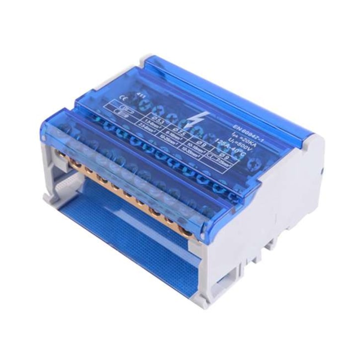 Bloc terminal distributie, Orno, Alama, 4 x 11 poli, Albastru/Gri