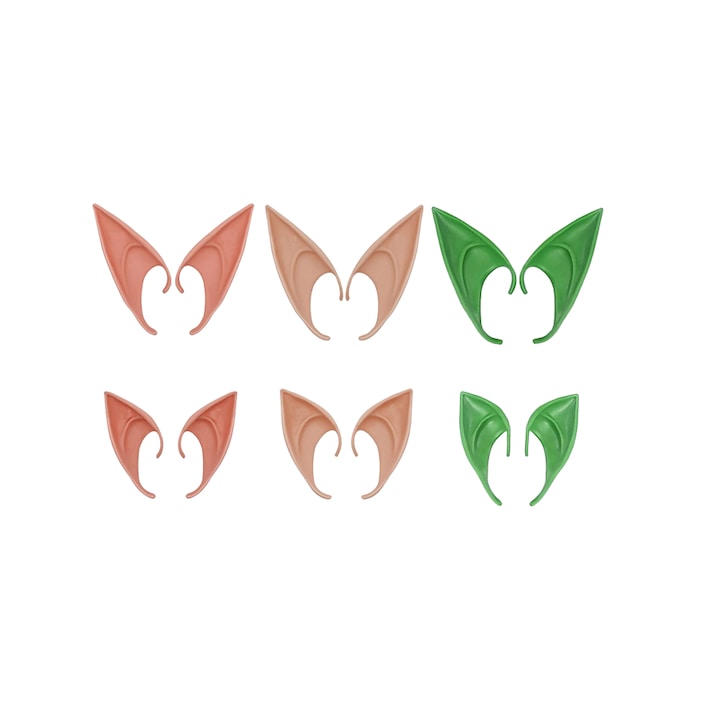 Set 3 perechi urechi de elf Ouqiwen, latex, verde/roz/roz deschis, 10 x 12 x 5 cm / 8 x 10 x 5 cm
