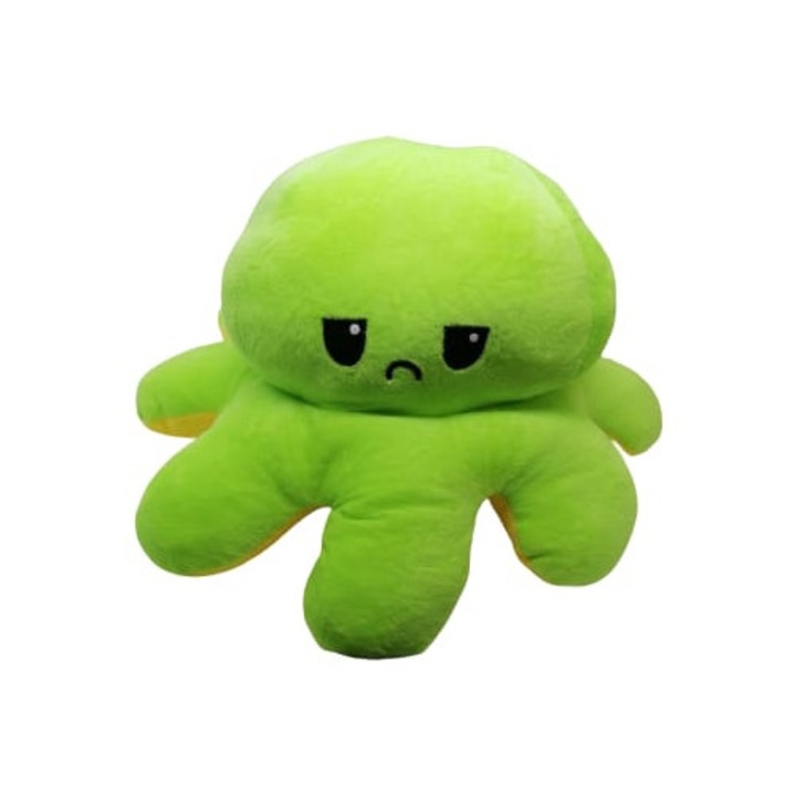 Caracatita reversibila din plus, cu doua fete, galben/verde, 35 cm