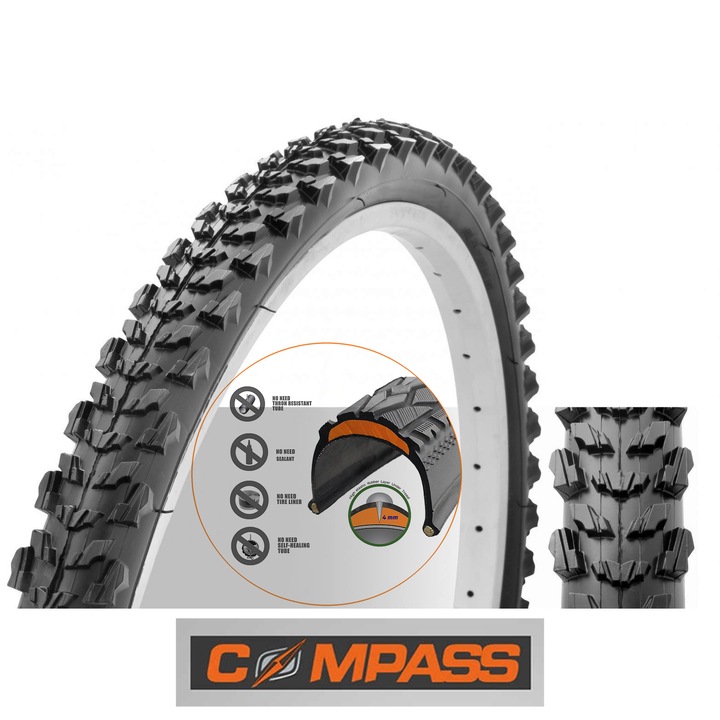 Външна гума за велосипед Compass, 26x1.95 (52-559), Защита от спукване, Черна