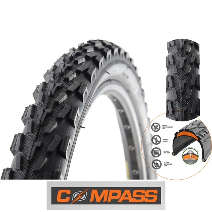 Външна гума за велосипед Compass, 26x2.30 (56-559), Защита от спукване, Черна