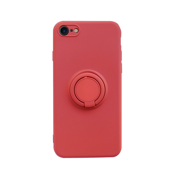 Калъф Safe Flex Ring, съвместим с iPhone 7 / 8, Вътрешност от микрофибър, Матиран дизайн, Магнитен пръстен за задържане/Въртене на 360, Антишок, Мек силикон, Текстура с матово/гладко покритие, Незалепващо, Червен