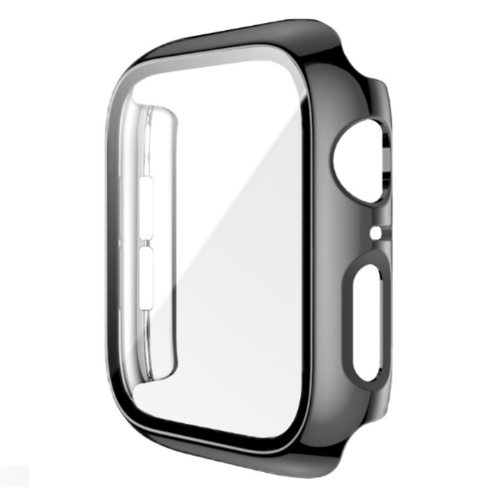 Carcasa 360 pentru Apple Watch Seria 3 4 5 6 7 8 Policarbonat Dur Ultra Subtire Protectie Anti Soc Full Screen Black 42MM