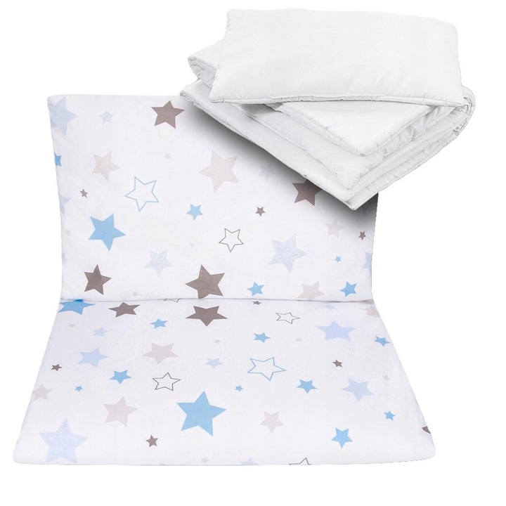 Gyerek ágyneműgarnitúra csillagok, tuppi, pamut, 100 x 135 cm, kék/szürke