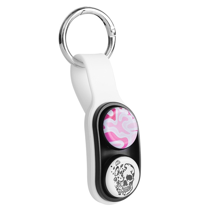 Jucarie Antistres Pop Puck, cu 2 Magneti si inel pentru Breloc, PopPuck Alb