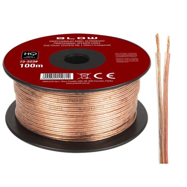 Кабел за високоговорител, Blow, 2 x 0.75 mm, 100 m, прозрачен