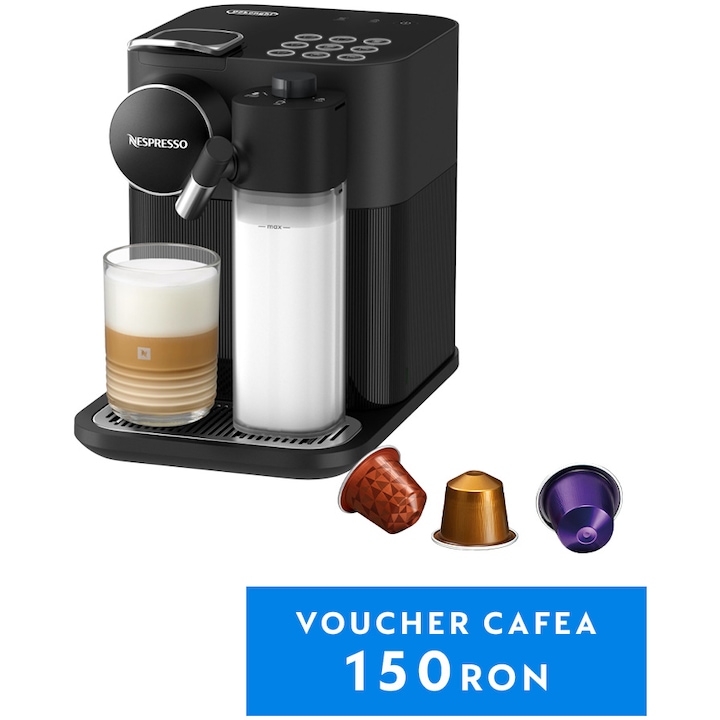 Espressor Nespresso by De'Longhi Gran Lattissima EN650.B, 1400W, 19 Bar, Sistem de spumare a laptelui, 1.3L, Negru, + set capsule degustare