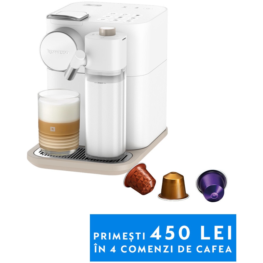 Espressor Nespresso by De'Longhi Gran Lattissima EN640.W, 1400W, 19 Bar, Sistem de spumare a laptelui, 1.3L, Alb, + set capsule degustare