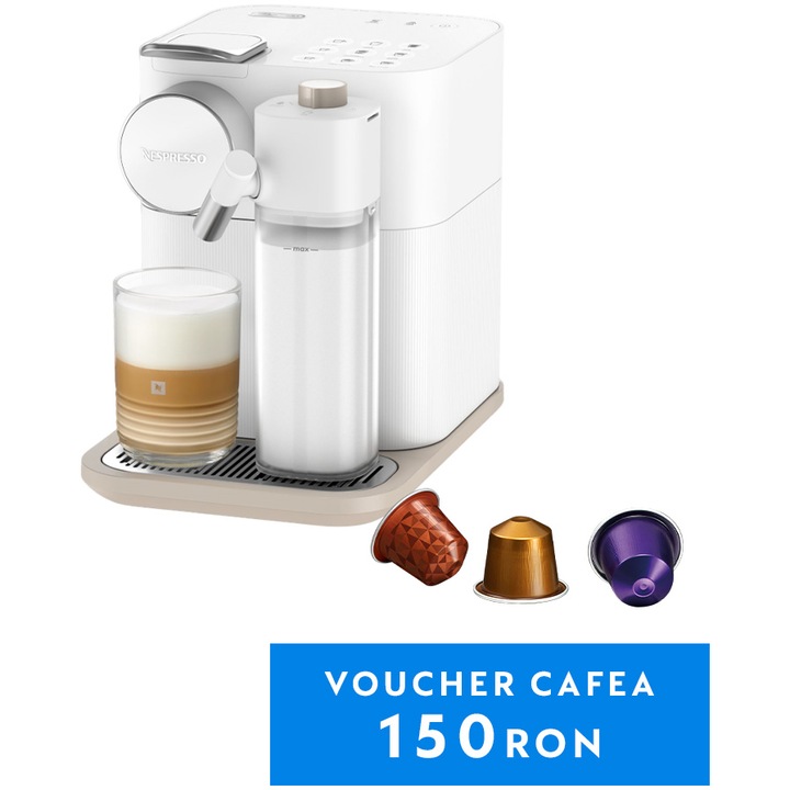 Espressor Nespresso by De'Longhi Gran Lattissima EN640.W, 1400W, 19 Bar, Sistem de spumare a laptelui, 1.3L, Alb, + set capsule degustare