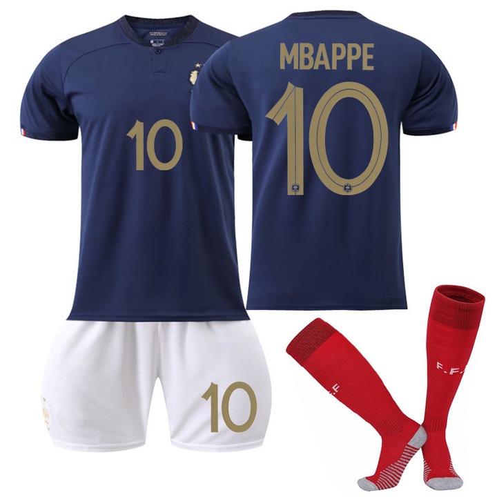 Комплект футболна фланелка за детски спортен екип France Team Mbappe