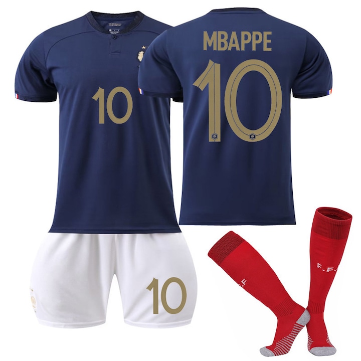 Комплект футболна фланелка за детски спортен екип France Team Mbappe