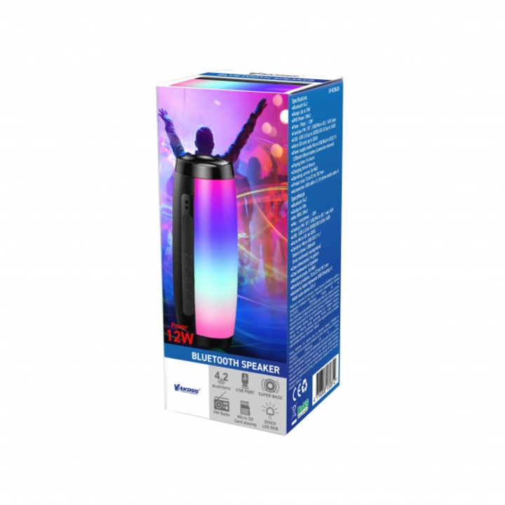 Boxa portabila, Vakoss, Bluetooth, LED, Autonomie 4h, Negru