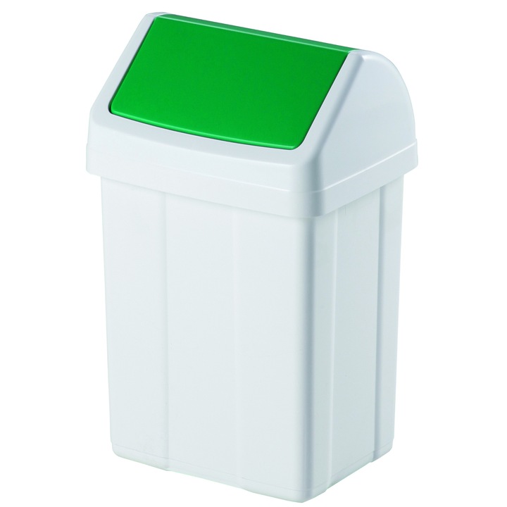 Cos de gunoi, Meva, Plastic, 25L, Alb/Verde