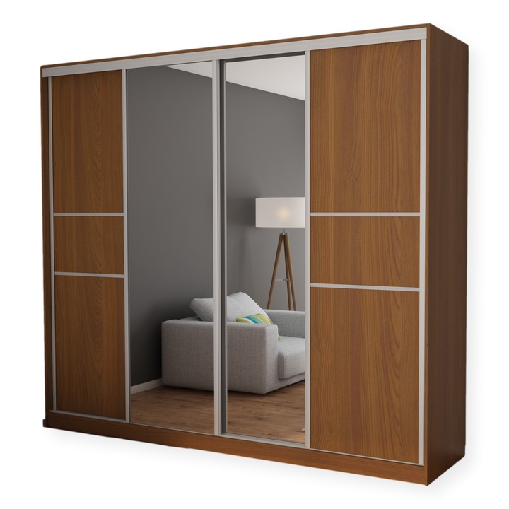 Dulap, Meblast, Premium lucrate manual, 276 cm x 244 cm x 65 cm, Sifonier, PAL 18 mm, HDF de 3 mm, PVC 0.8 mm, Numar de usi 4, Numar de sertare 4, Cu oglinda - 2 buc, Cirese Porto