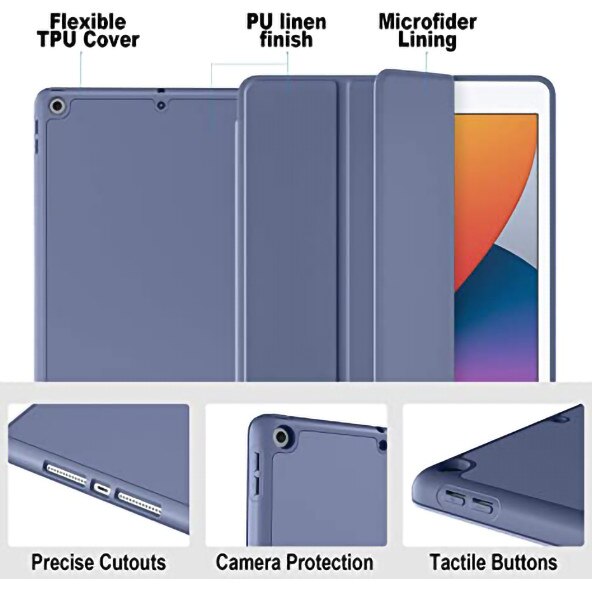 Husa protectie tableta, vienod, Compatibil cu Ipad generatia 7/8/9, 10.2", Mov