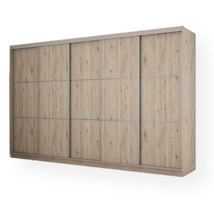 Dulap, Meblast, Premium lucrate manual, 400 cm x 244 cm x 64 cm, Sifonier, PAL 18 mm, HDF de 3 mm, PVC 0.8 mm, Numar de usi 5, Numar de sertare 8, Stejar Bordeau x, 365485