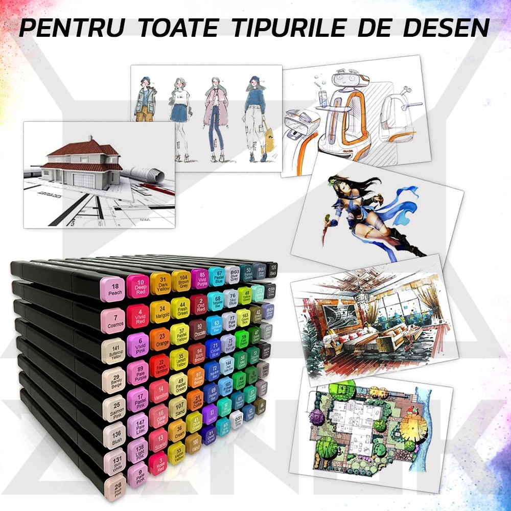 Set 204 Markere Zenuk - Geanta de Depozitare Inclusa, 2 Varfuri