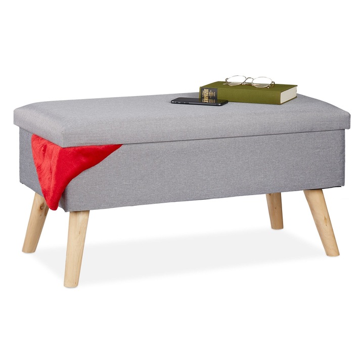 Banca cu spatiu depozitare, pentru 2 persoane, dimensiuni 39 x 77 x 39 cm, gri, Relaxdays